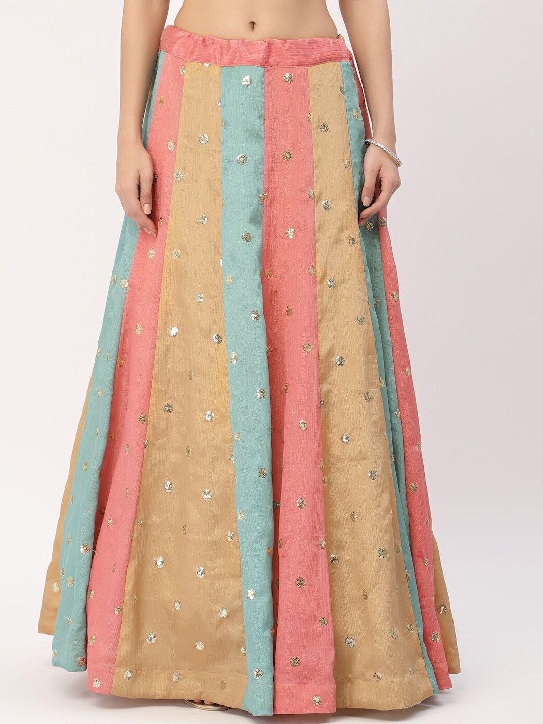 studio rasa women pink & blue sequin embroidered maxi flared skirts