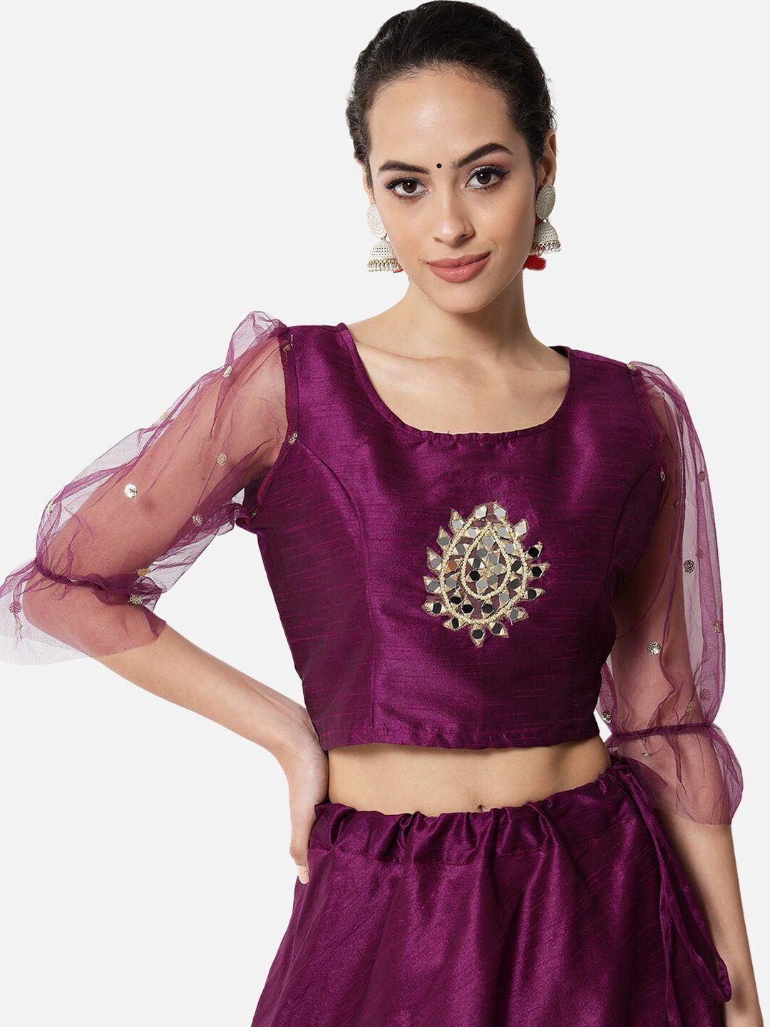 studio rasa women purple embellished crop top