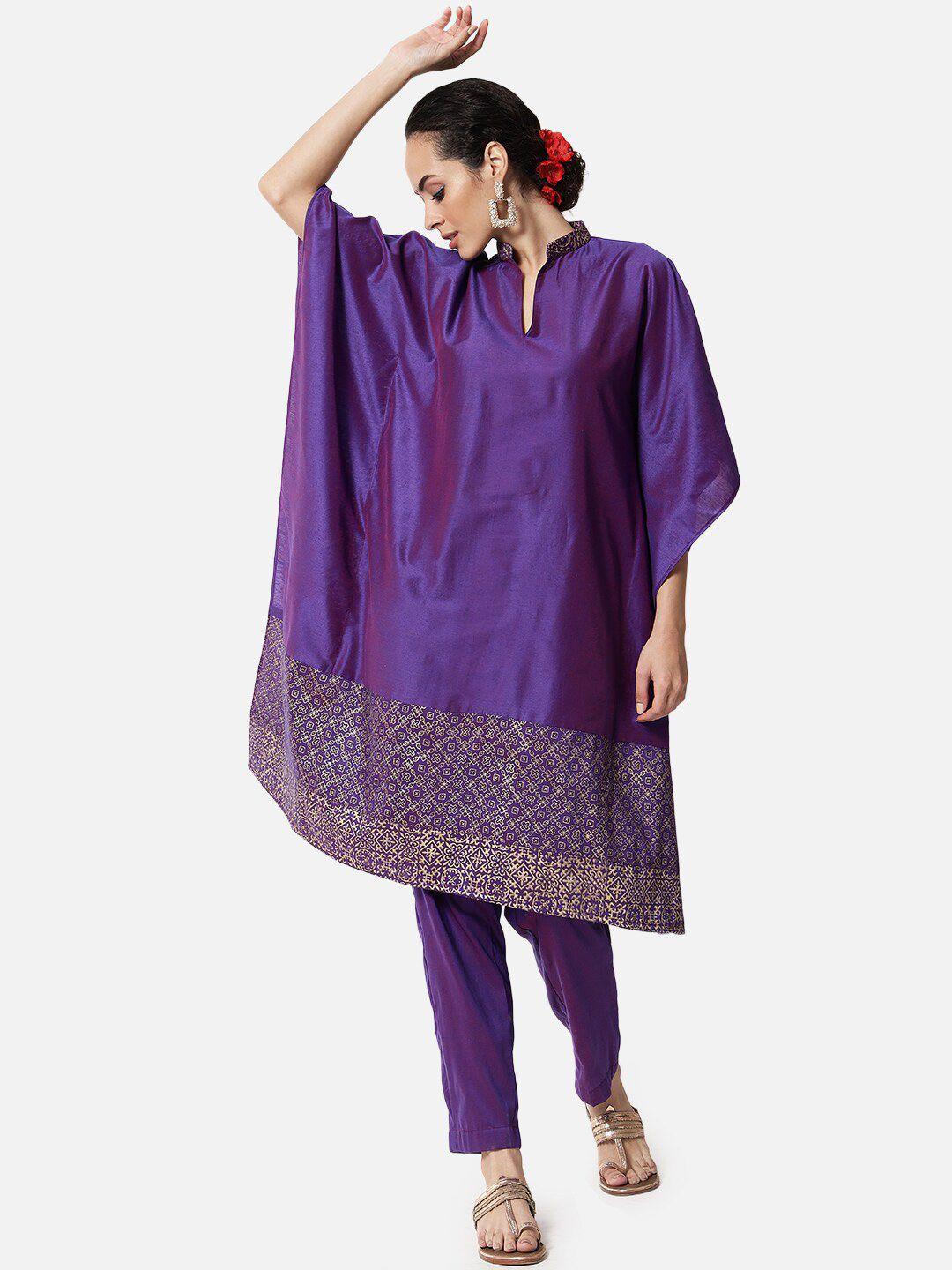 studio rasa women purple printed kurti with trousers