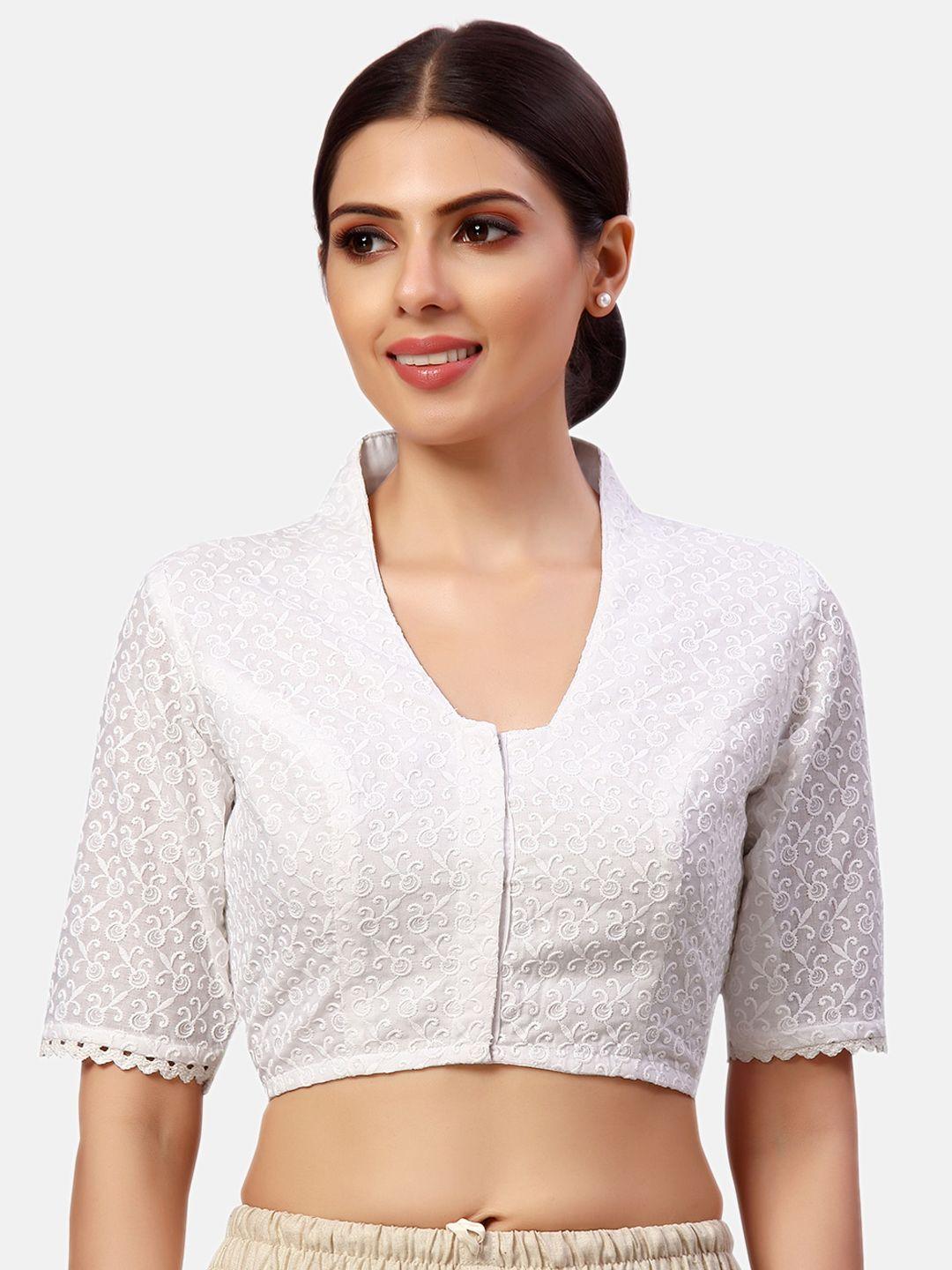 studio shringaar chikankari embroidered pure cotton saree blouse