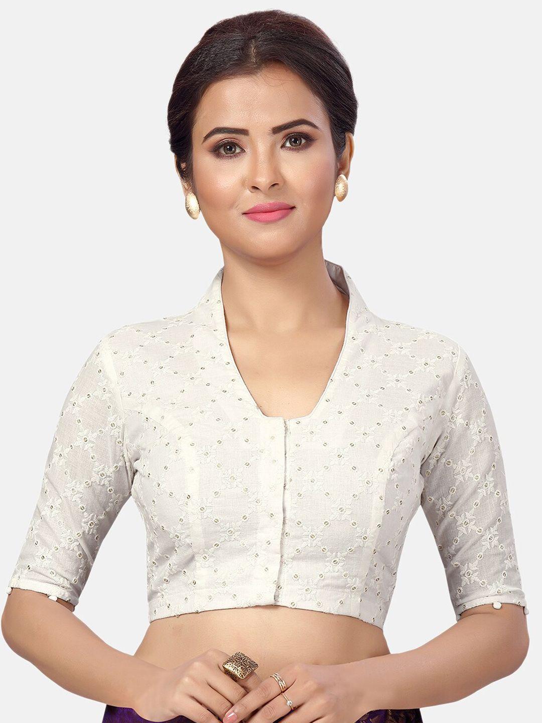 studio shringaar embroidered pure cotton saree blouse