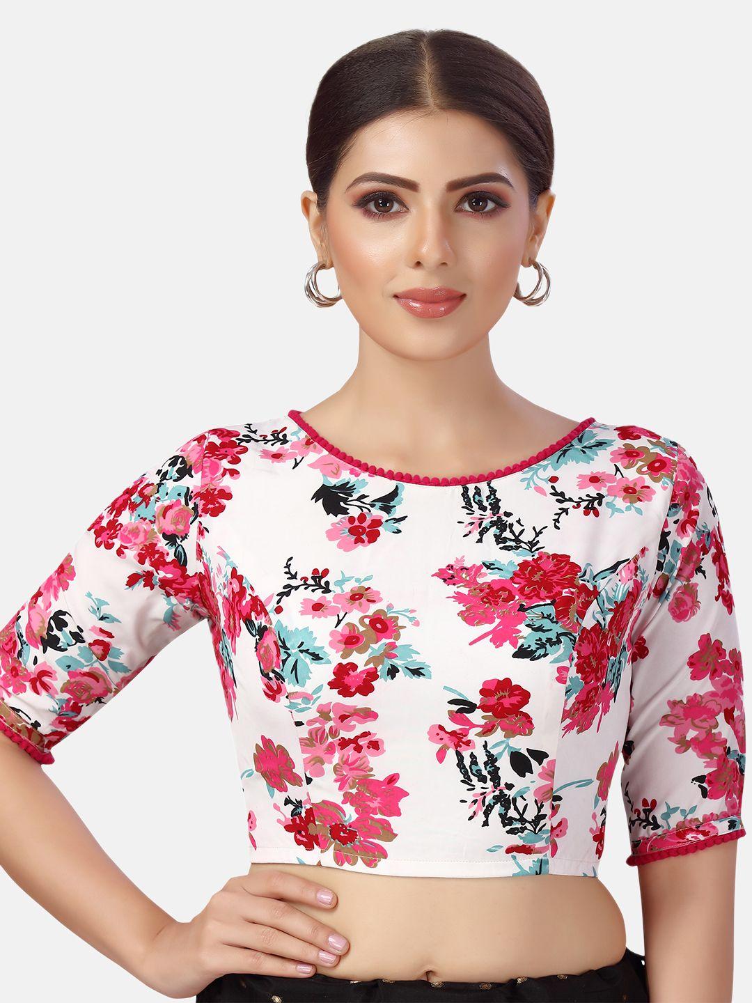 studio shringaar floral printed elbow length sleeves saree blouse