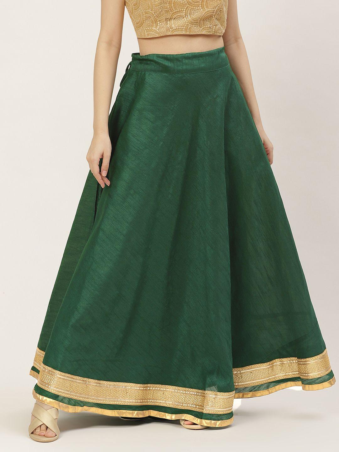 studio shringaar green & golden solid lehenga skirt with zari border