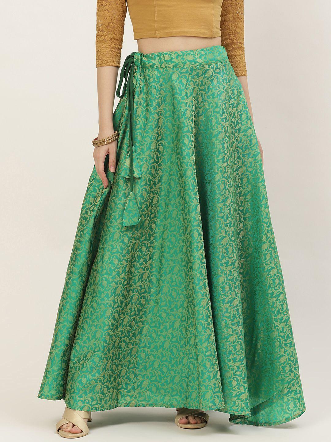 studio shringaar green & golden woven design banarasi brocade skirt