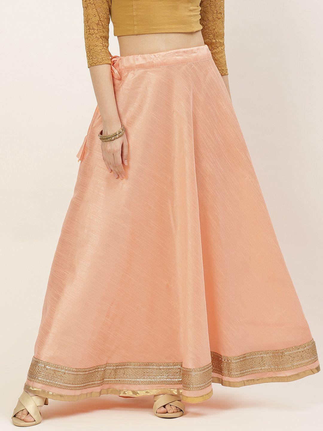 studio shringaar peach & golden solid lehenga skirt with zari border