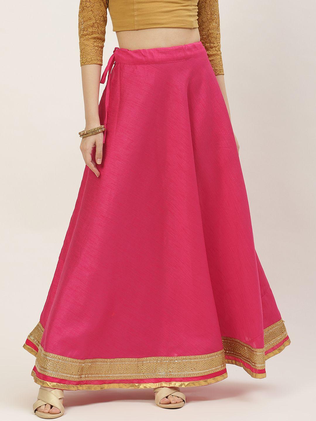 studio shringaar pink & golden solid lehenga skirt with zari borders