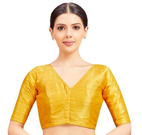 studio shringaar readymade raw silk v neck saree blouse (yellow,36)