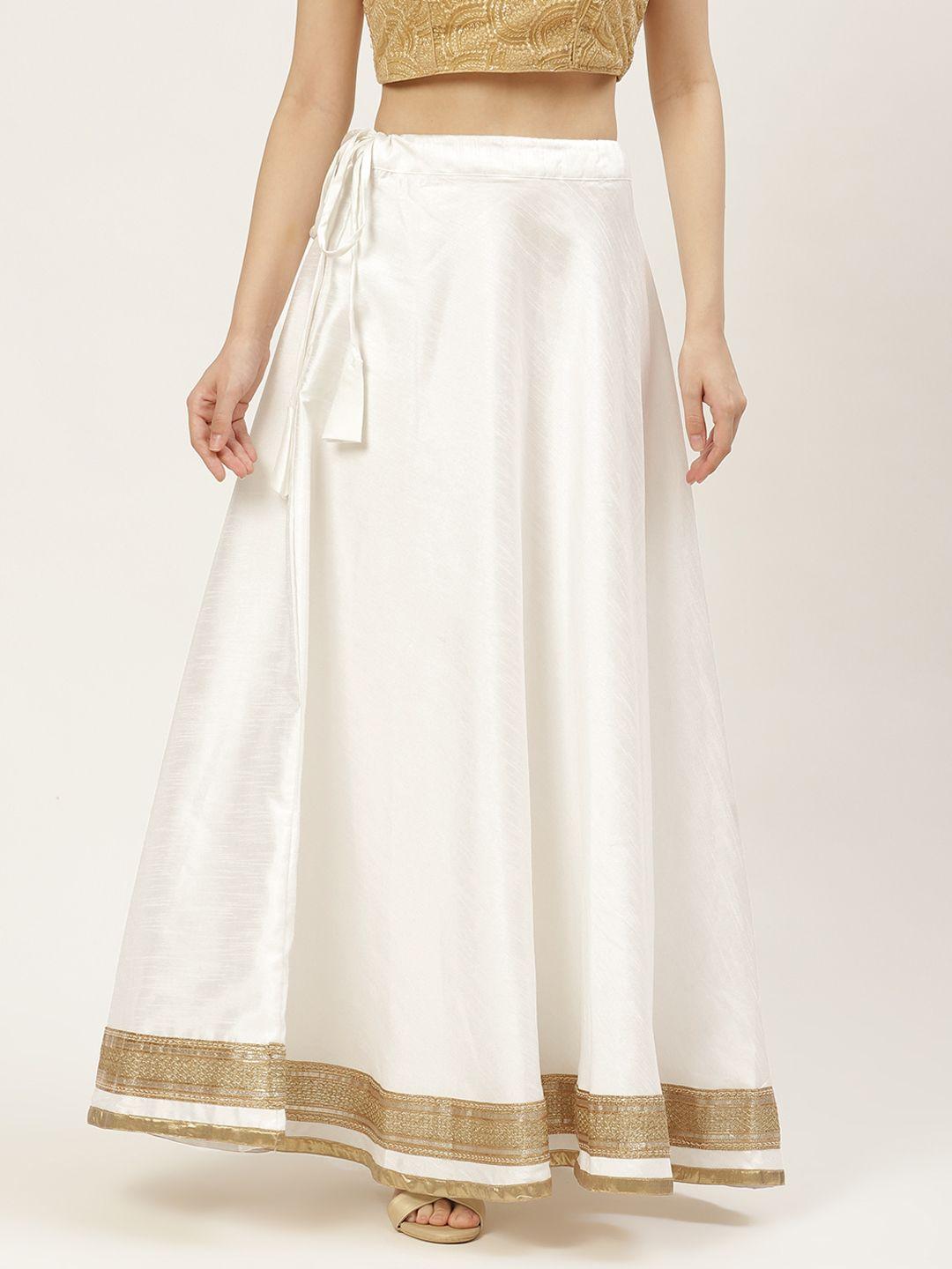 studio shringaar white & golden solid lehenga skirt with zari border