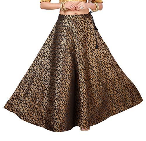 studio shringaar women's benaras brocade readymade skirt lehenga ghagra(free size, black)