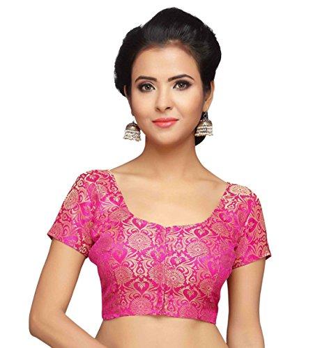 studio shringaar women's benaras brocade short sleeves readymade saree blouse,(pink,38)