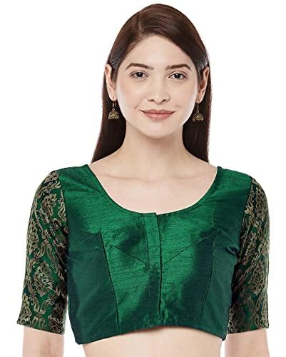 studio shringaar women's brocade sleeves saree blouse(bottle green, 34)