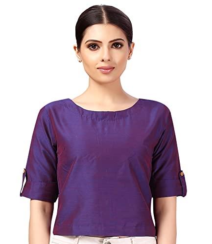 studio shringaar women's cotton silk crop top half sleeve saree blouse(purple, 38)