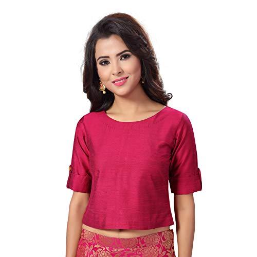 studio shringaar women's cotton silk crop top saree blouse, half sleeve (pink, 36)