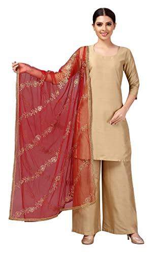 studio shringaar women's net embroidered full size dupatta (42" x 2.45 meters, maroon)