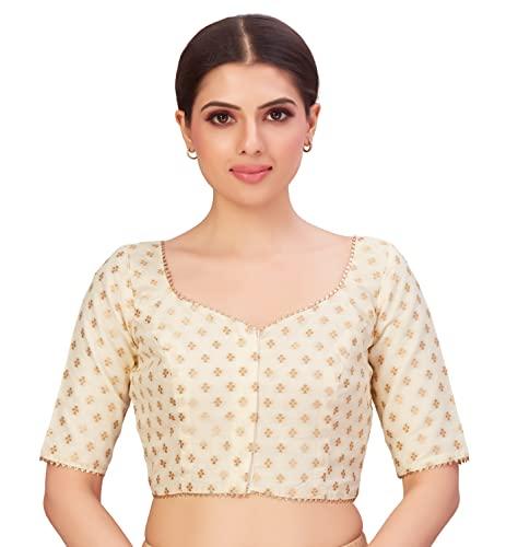 studio shringaar women's polyester elbow length sleeves banarasi saree blouse(off-white, 40)
