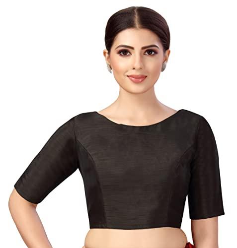 studio shringaar women's polyester elbow length sleeves plain coloured saree blouse(black, 36)