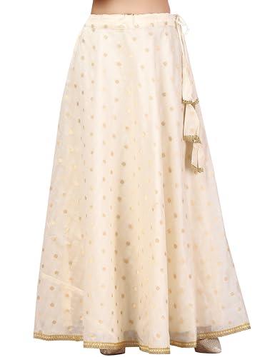 studio shringaar women's polyester readymade chanderi silk long skirt lahenga (cream, free size)