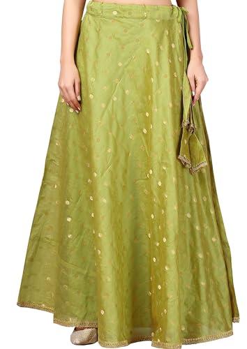 studio shringaar women's polyester readymade chanderi silk long skirt lahenga (mehendi, free size)