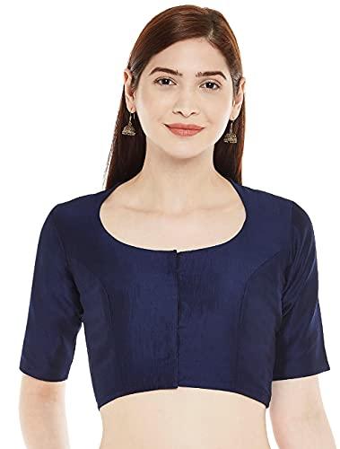 studio shringaar women's polyester readymade soft solid colored saree blouse with short sleeves(navy blue, 38)