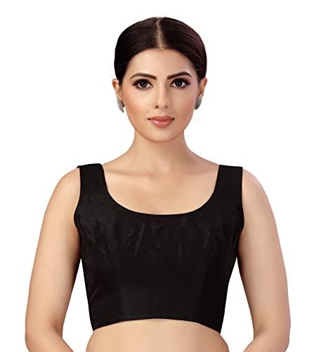 studio shringaar women's readymade art silk sleeveless saree blouse (black, 34)