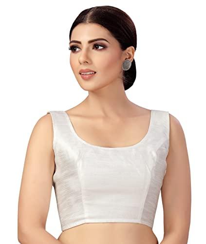 studio shringaar women's readymade art silk sleeveless saree blouse (white, 36)