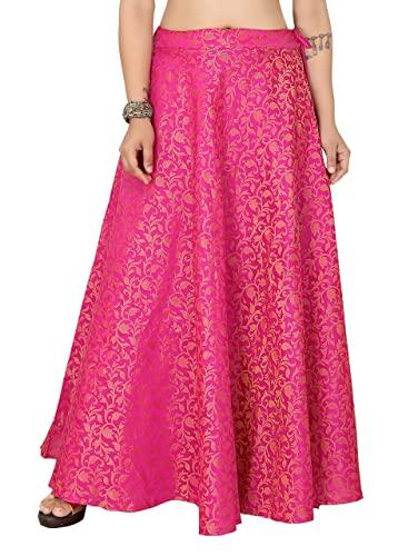 studio shringaar women's readymade banarasi brocade maxi skirt lahenga ghaghra (free size, pink)