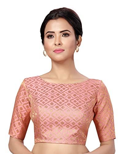 studio shringaar women's readymade brocade elbow length sleeves saree blouse (light pink, 38)