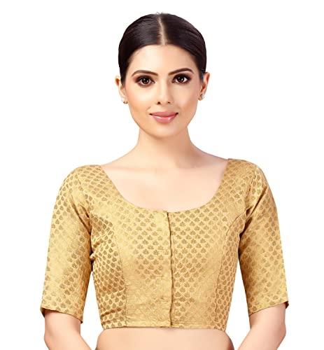 studio shringaar women's readymade brocade saree blouse with elbow length sleeves (2157-gold, 36)