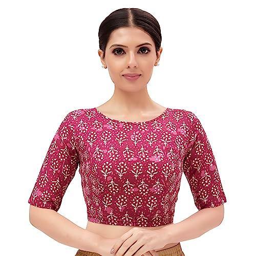 studio shringaar women's readymade cotton jaipuri elbow length sleeve saree blouse (pink, 36)