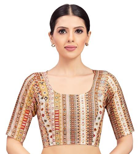 studio shringaar women's readymade cotton polyester blend printed saree blouse with elbow length sleeves(multi-colored, 38)