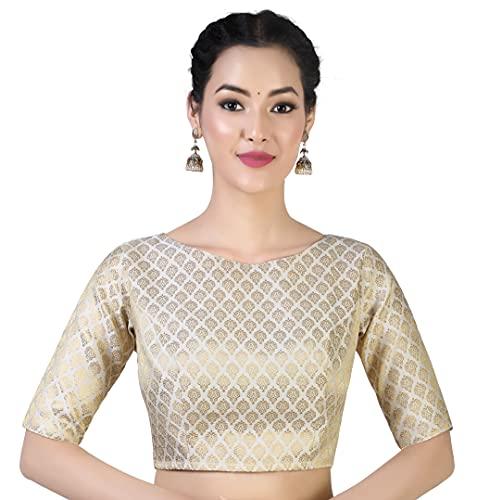 studio shringaar women's readymade pastel brocade elbow length sleeves saree blouse (cream, 40)