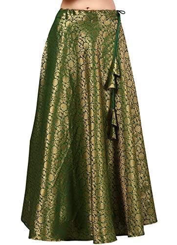 studio shringaar women's readymade polyester brocade wedding sangeet skirt (free size, bottle green)