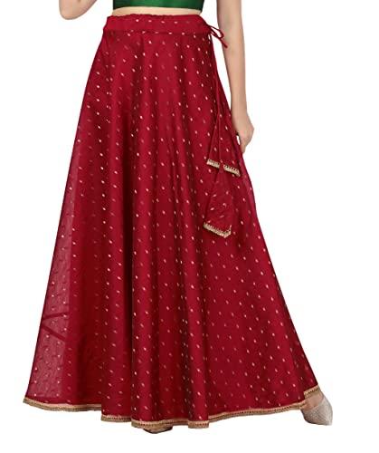 studio shringaar women's readymade polyester chanderi silk knee length skirt lahenga (free size, maroon)