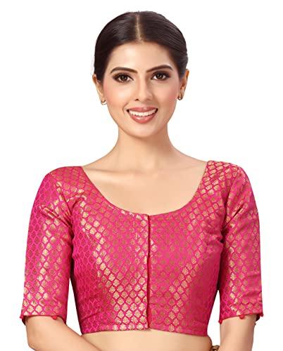 studio shringaar women's readymade polyester elbow length sleeves banaras brocade saree blouse (pink, 38)