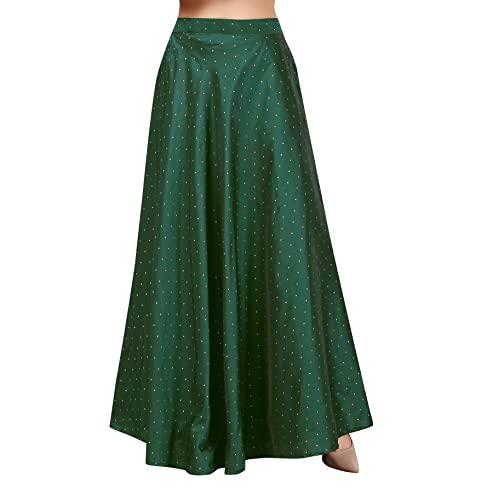 studio shringaar women's readymade polyester taffeta knee length skirt lahenga ghaghra (free size, bottle green)