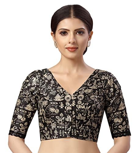 studio shringaar women's readymade polyester warliart saree blouse with elbow length sleeve (black_34)