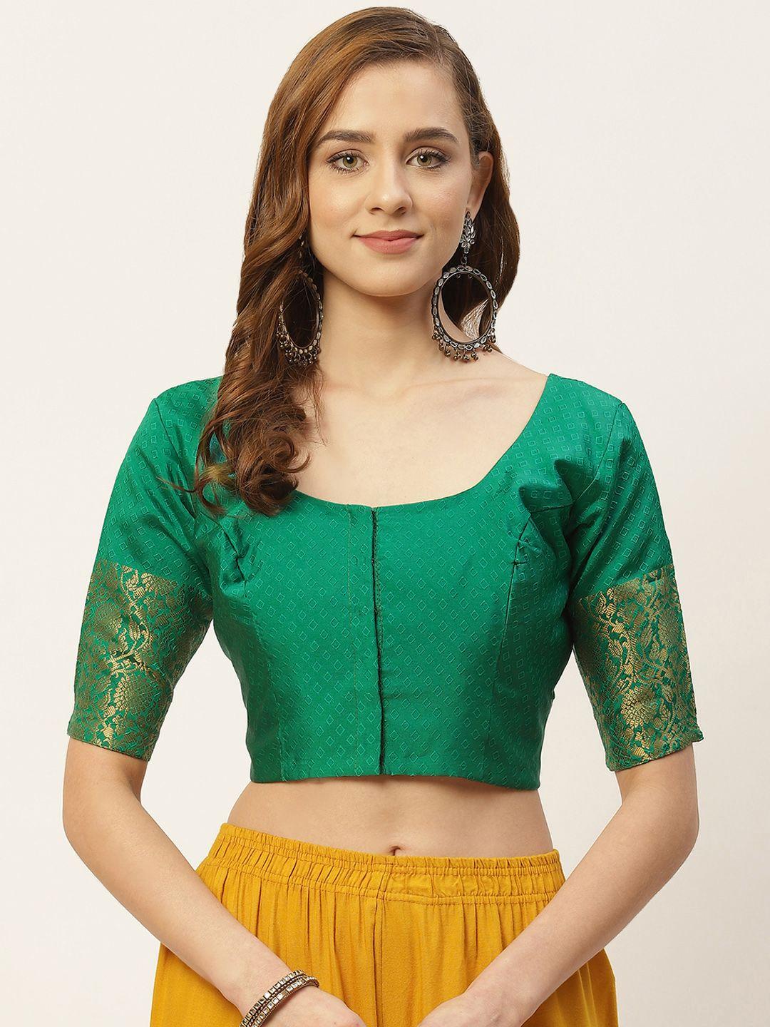 studio shringaar women green woven design saree blouse