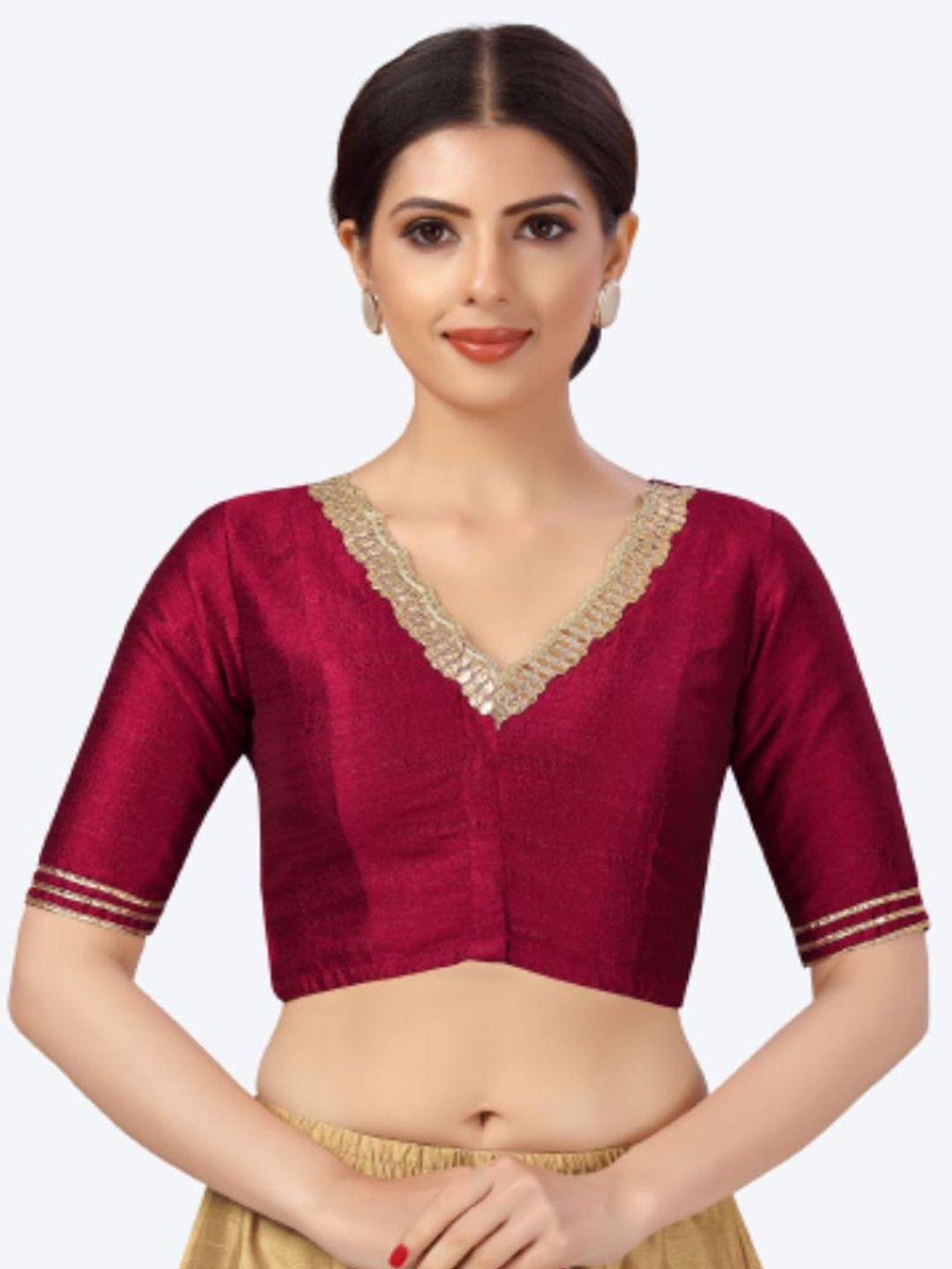 studio shringaar women maroon embroidered saree blouse