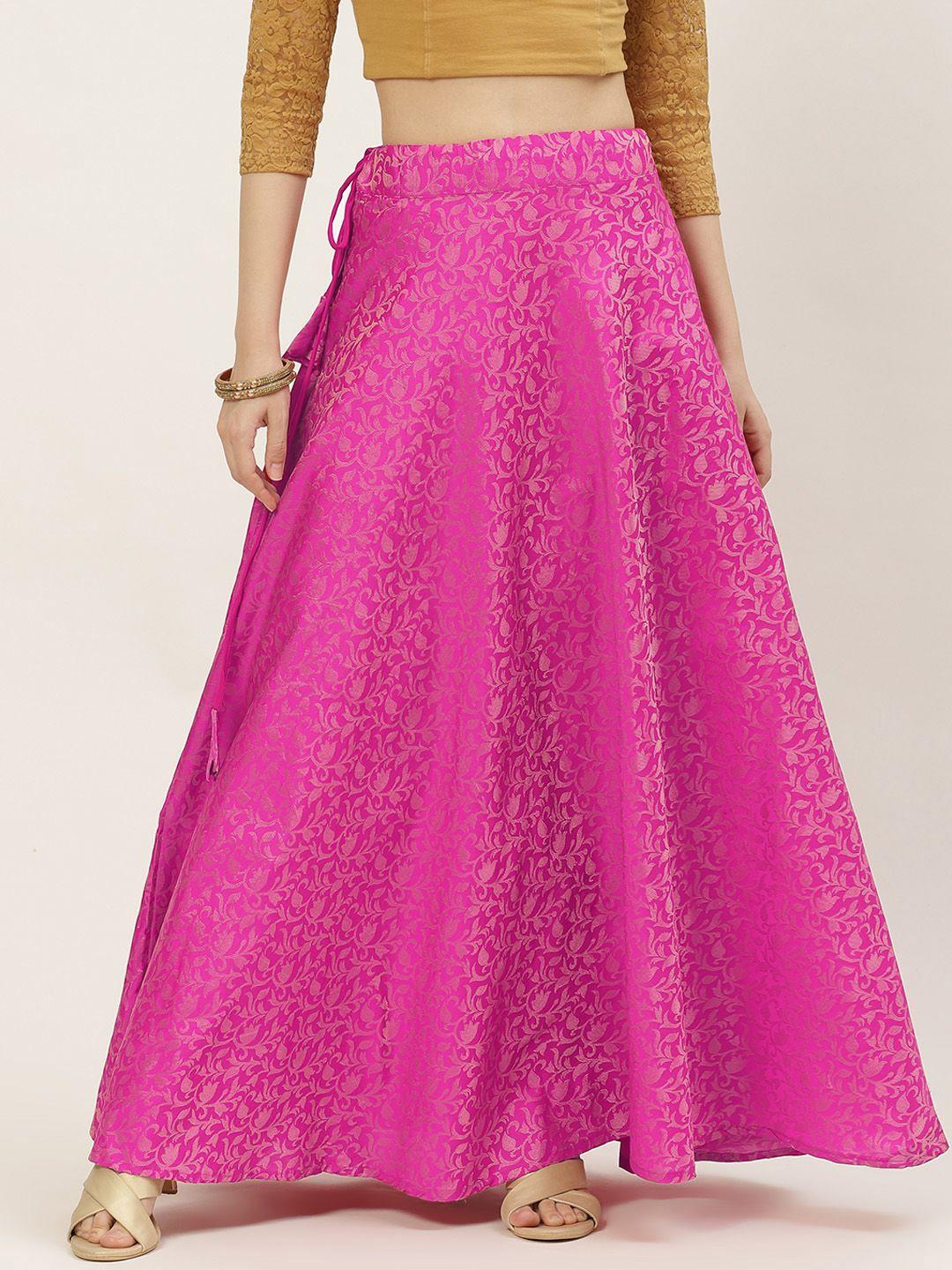 studio shringaar women pink & golden banarasi brocade woven design flared maxi skirt