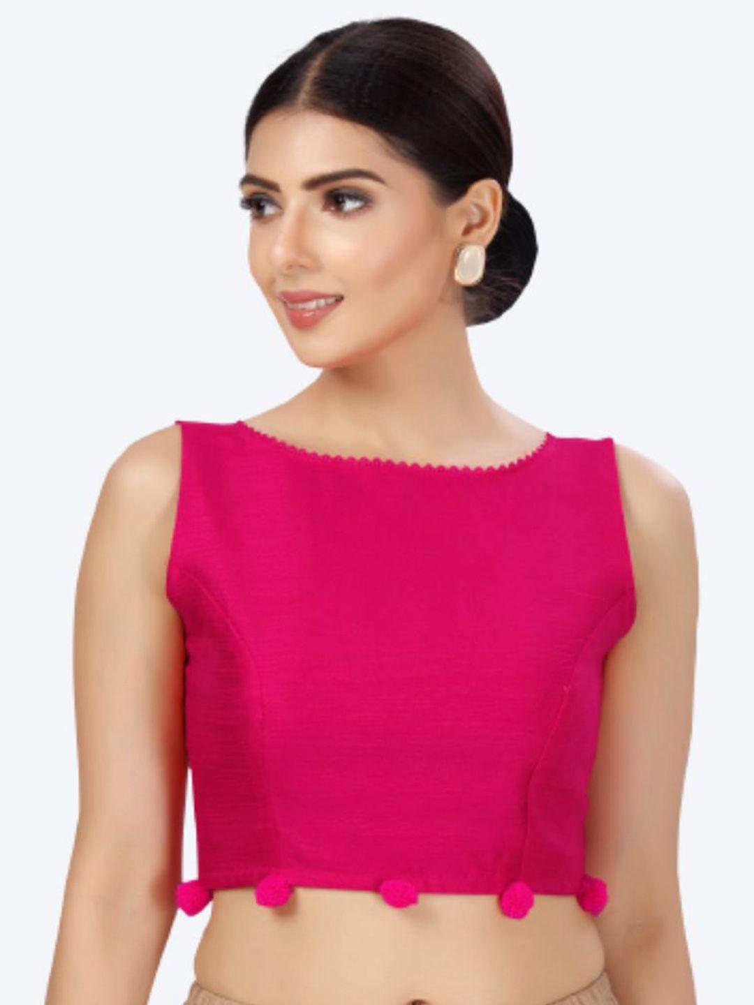 studio shringaar women pink solid silk saree blouse