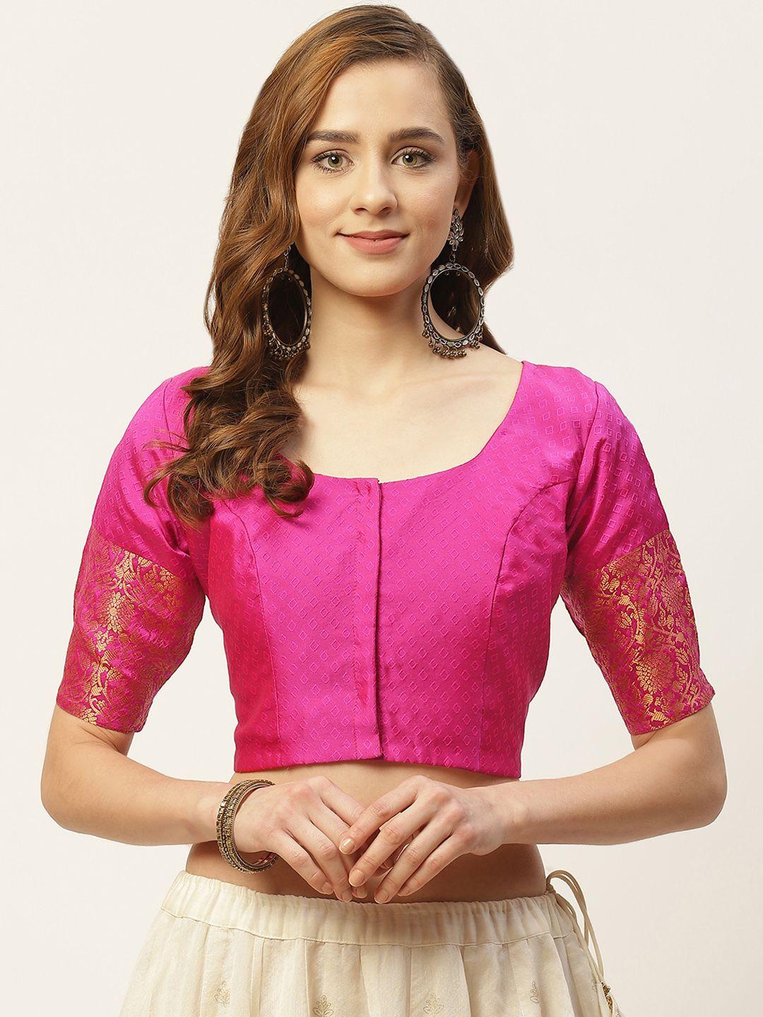 studio shringaar women pink woven design saree blouse