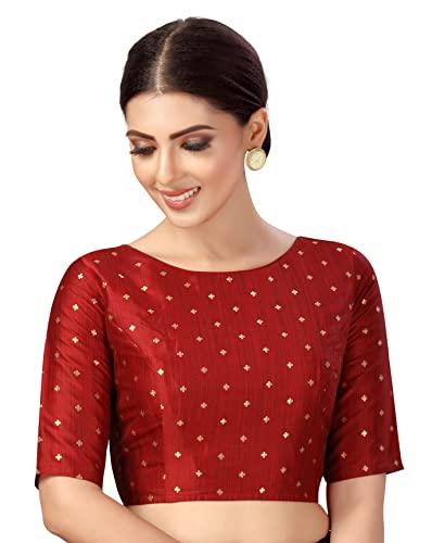 studio shringaar women silky brocade readymade elbow length sleeves saree blouse(maroon, 34)