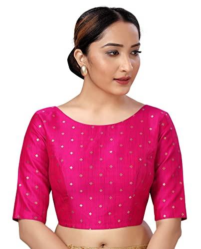 studio shringaar women silky brocade readymade elbow length sleeves saree blouse(rani, 40)