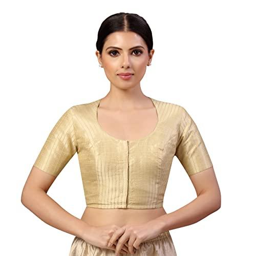 studio shringaar womens polyester short sleeves handloom silk saree blouse(light gold, 42)