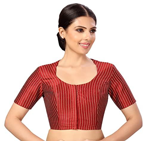 studio shringaar womens polyester short sleeves handloom silk saree blouse(red, 42)