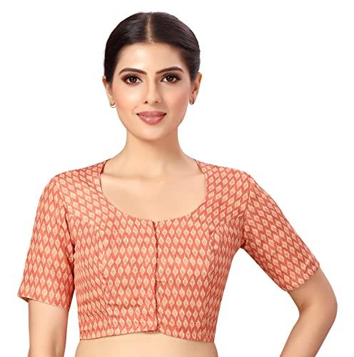 studio shringaar womens polyester short sleeves pastel ikat printed saree blouse(peach, 38)