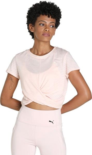 studio twist burnout tee women solid round neck polyester pink t-shirt