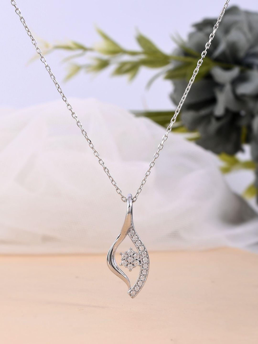 studio voylla 925 sterling silver american diamond cz exquisite leaflet pendant