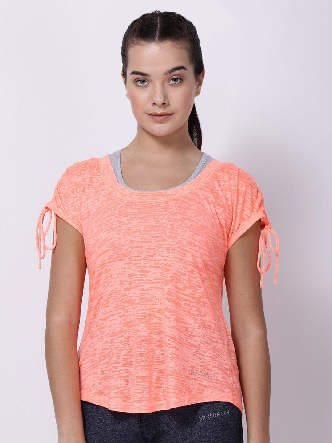 studioactiv women orange printed extended sleeves t-shirt