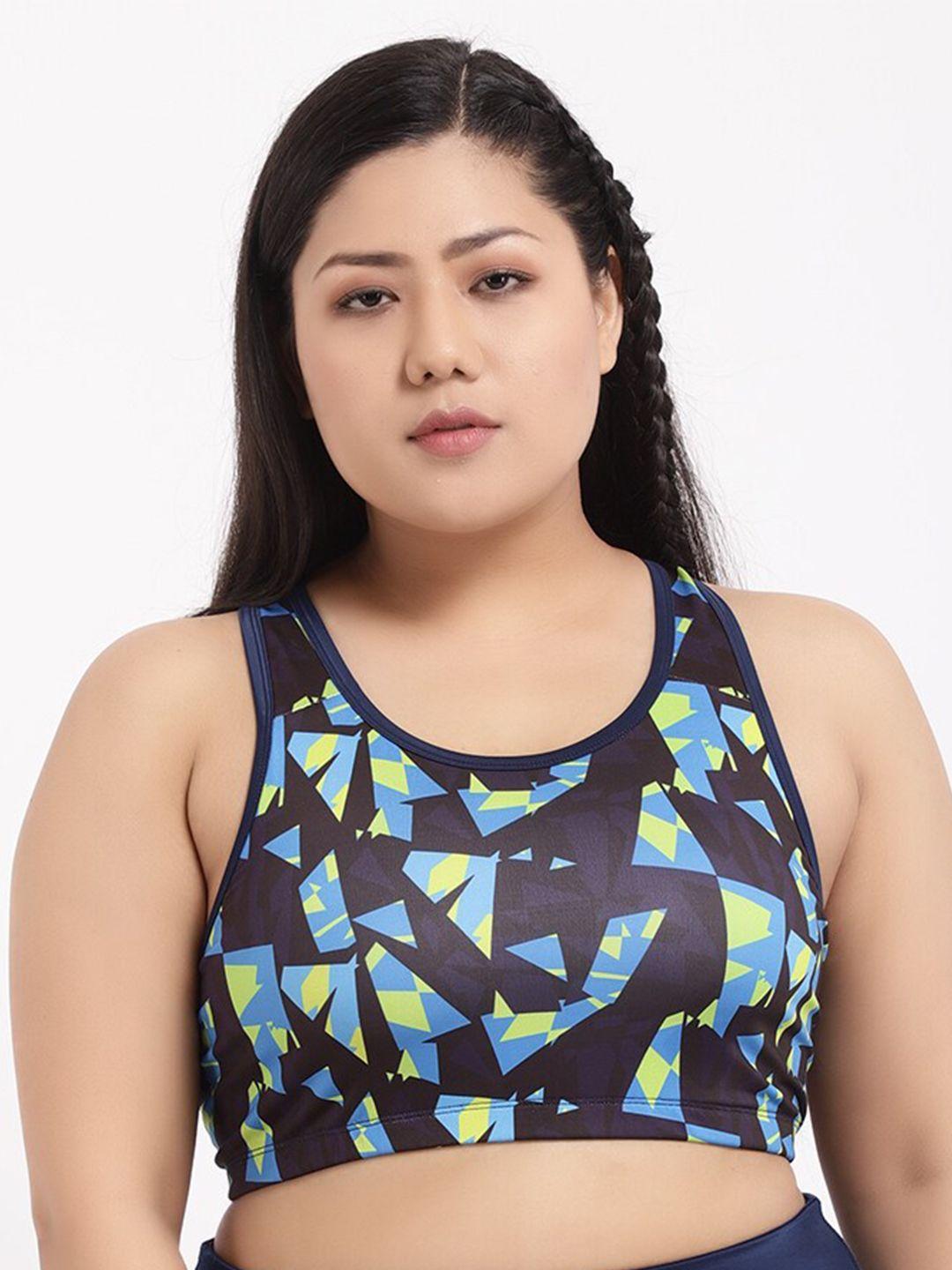 studioactiv plus size blue & yellow geometric sports bra